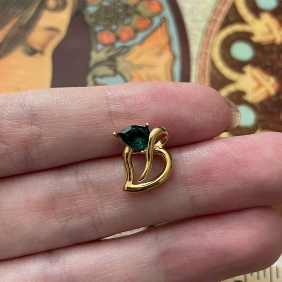 Estate designer Krementz 14k SOLID gold emerald earring 1pc single not a pair - Picture 3 of 8